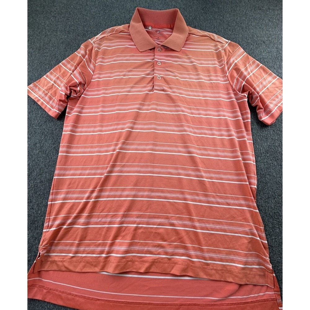 Adidas Polo Mens Medium Orange Striped Short‎ Sleeve Shirt Golf Puremotion